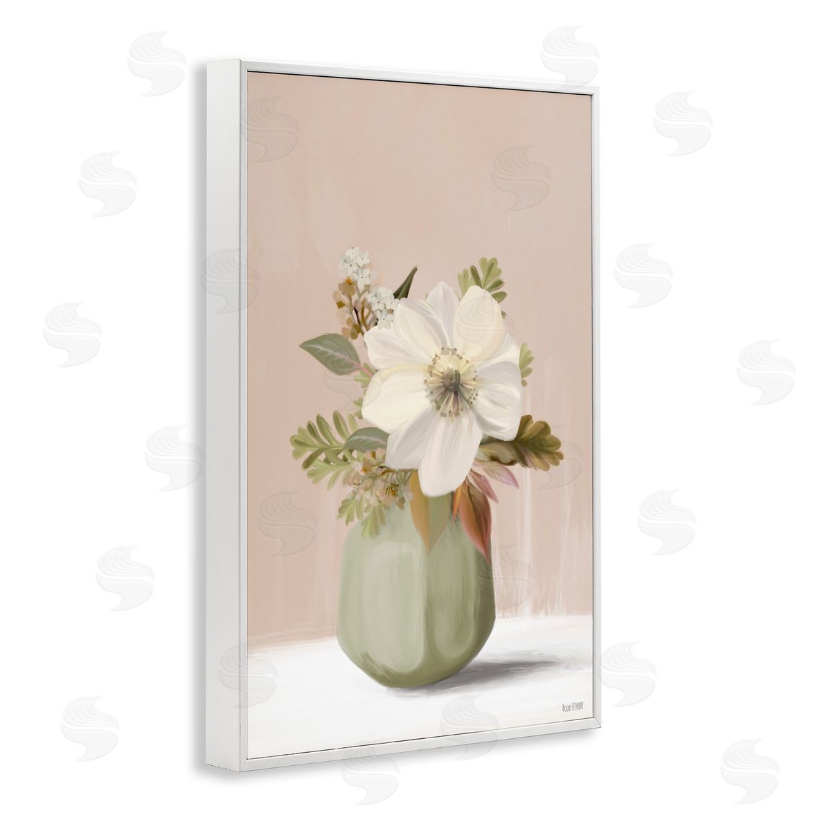 Peach Pink Vase White Frame Print Wall Art, Home Decor by House Fenway
