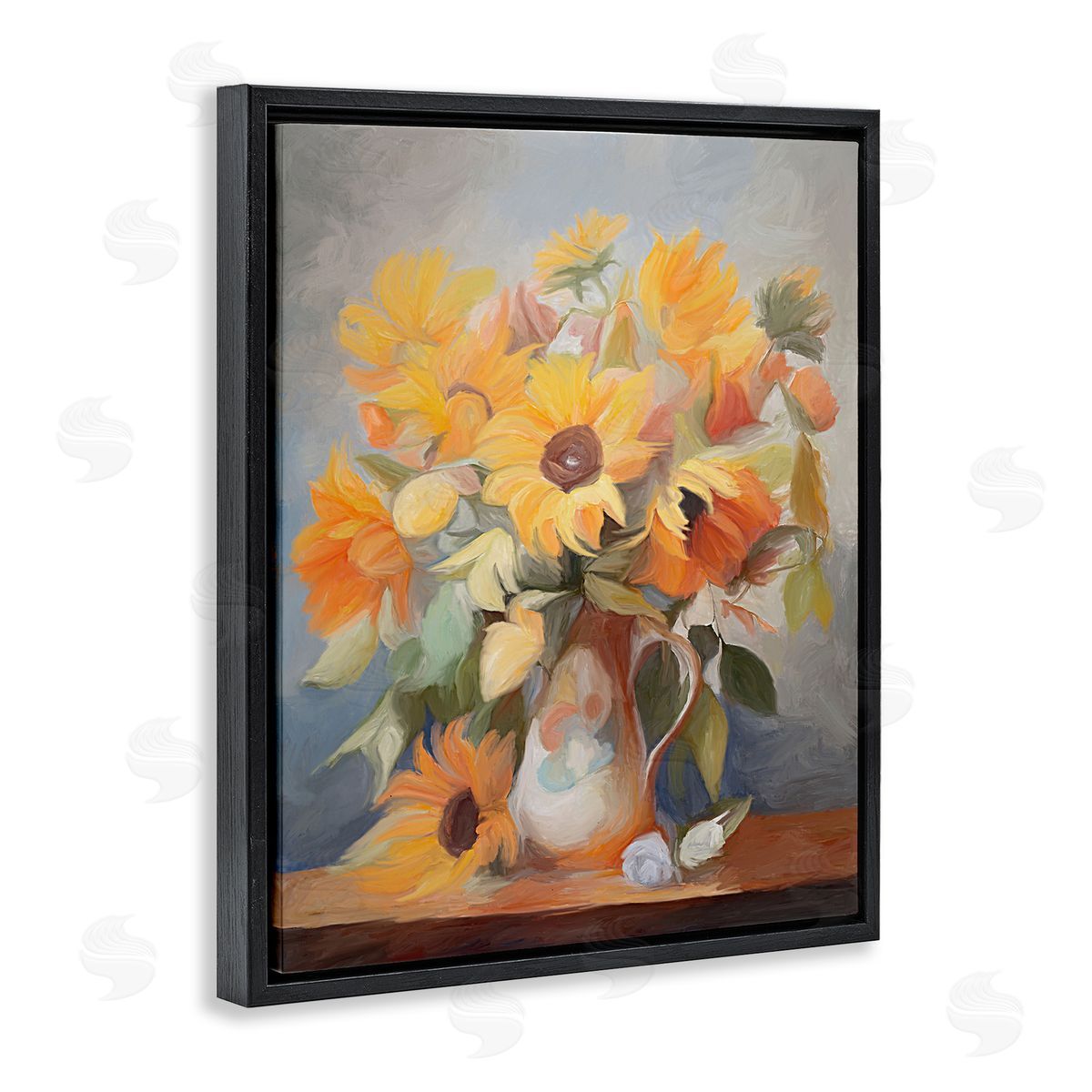 Bright Sunflower Medley Black Floating Frame Canvas Wall Art, Home Decor by Ramona Murdock