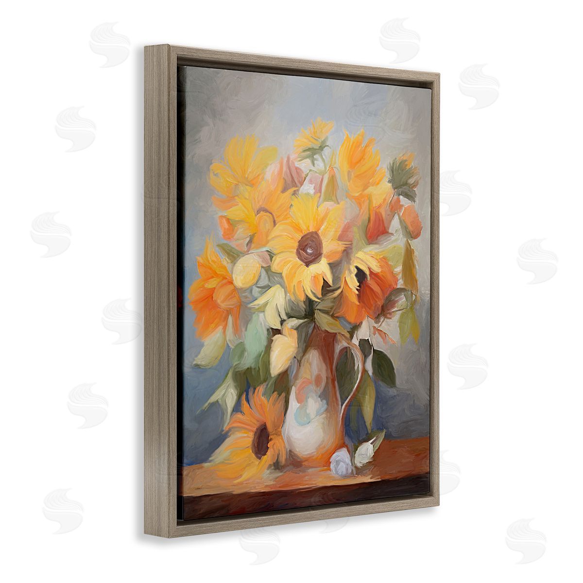 Bright Sunflower Medley Brown Floating Frame Canvas Wall Art, Home Decor by Ramona Murdock