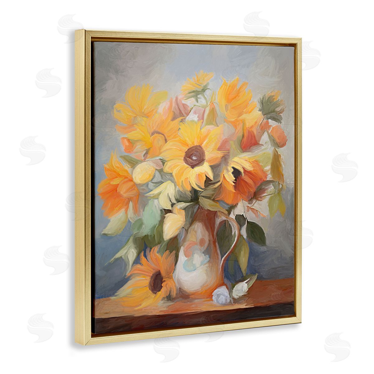Bright Sunflower Medley Gold Floating Frame Canvas Wall Art, Home Decor by Ramona Murdock