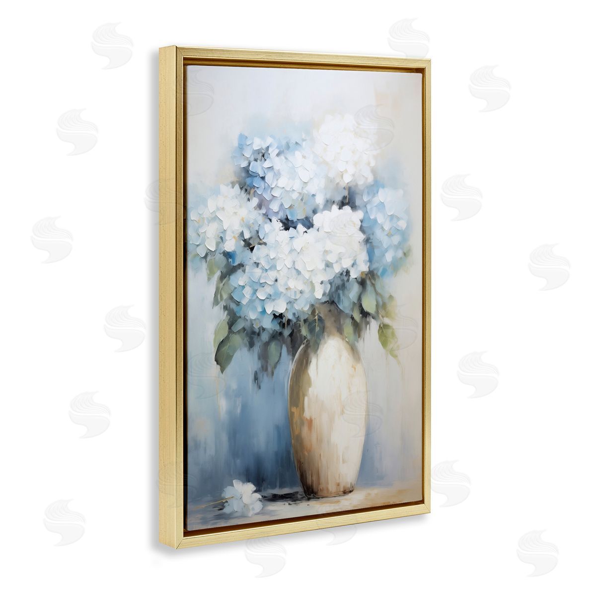 White and Blue Hydrangeas Gold Floating Frame Canvas Wall Art, Home Decor by Gina Kelly