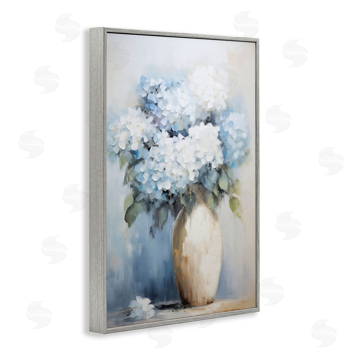 White and Blue Hydrangeas Grey Frame Print Wall Art, Home Decor by Gina Kelly