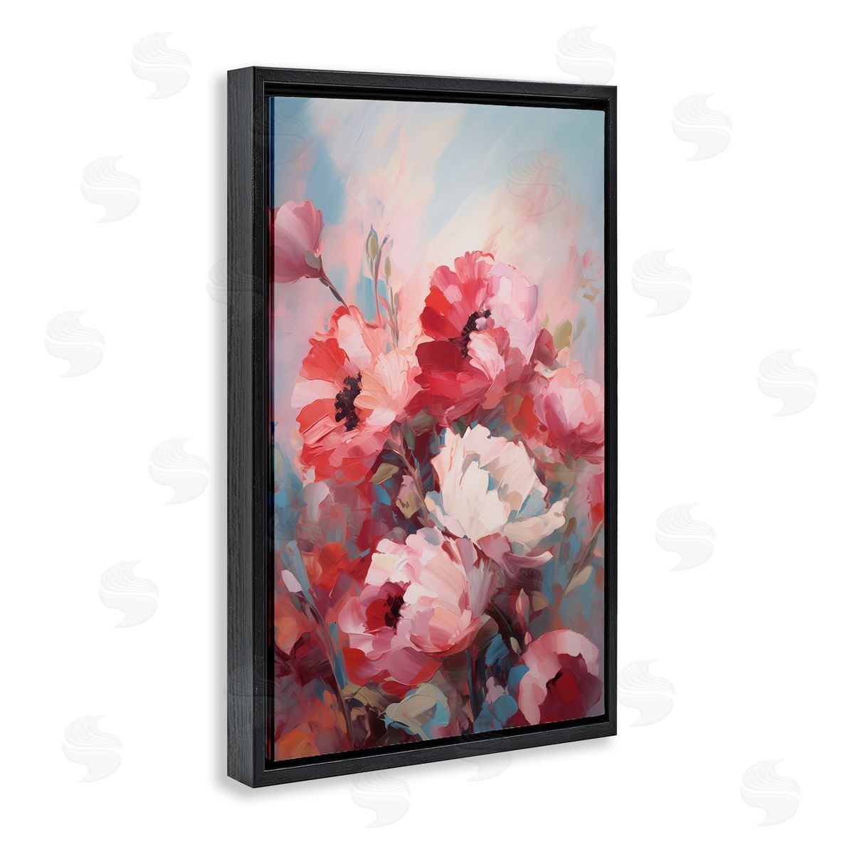 Red and White Anemones Black Floating Frame Canvas Wall Art, Home Decor by Gina Kelly