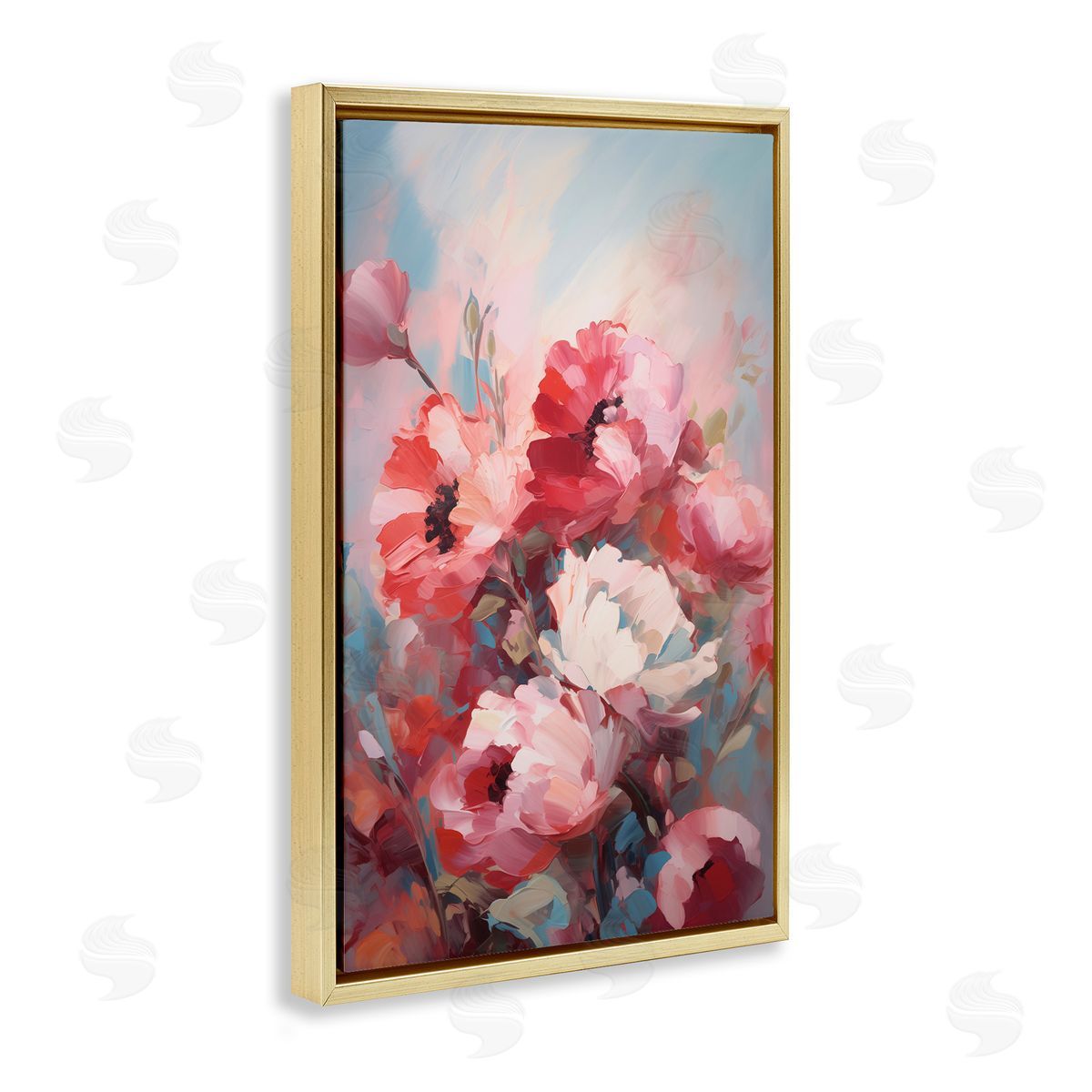 Red and White Anemones Gold Floating Frame Canvas Wall Art, Home Decor by Gina Kelly