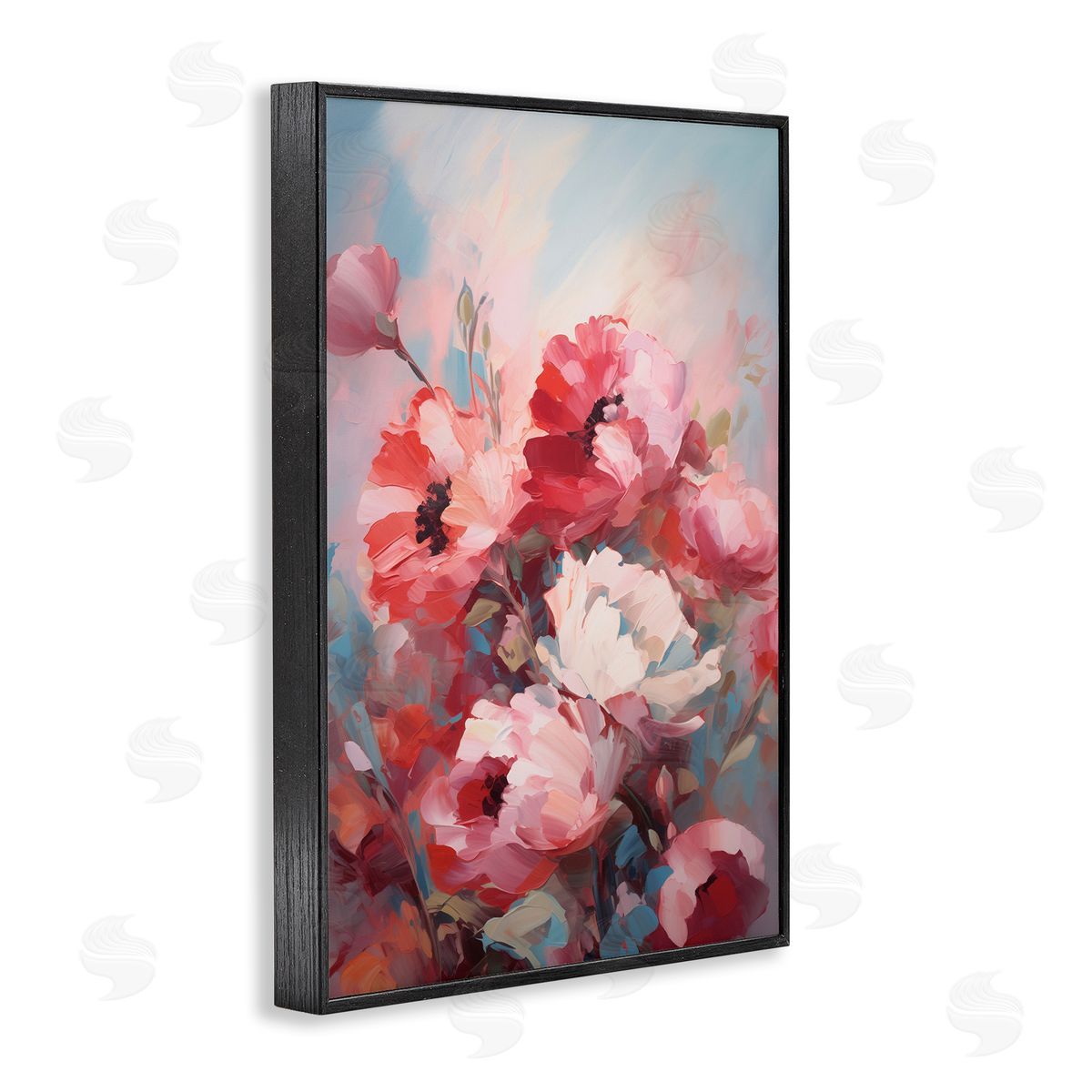 Red and White Anemones Black Frame Print Wall Art, Home Decor by Gina Kelly