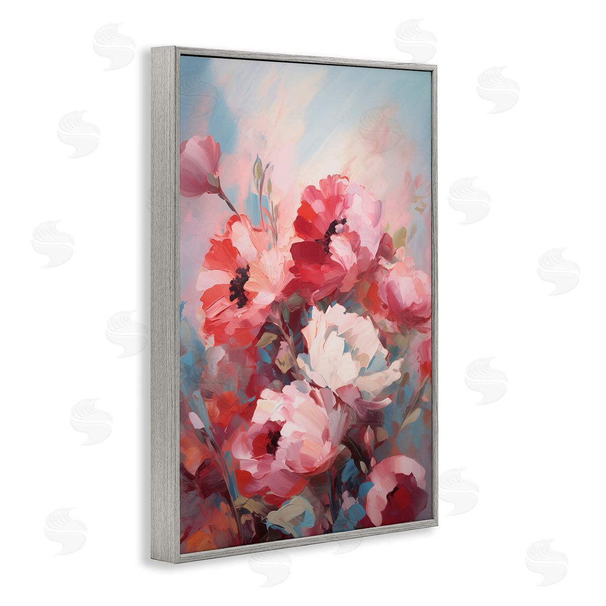 Red and White Anemones Grey Frame Print Wall Art, Home Decor by Gina Kelly