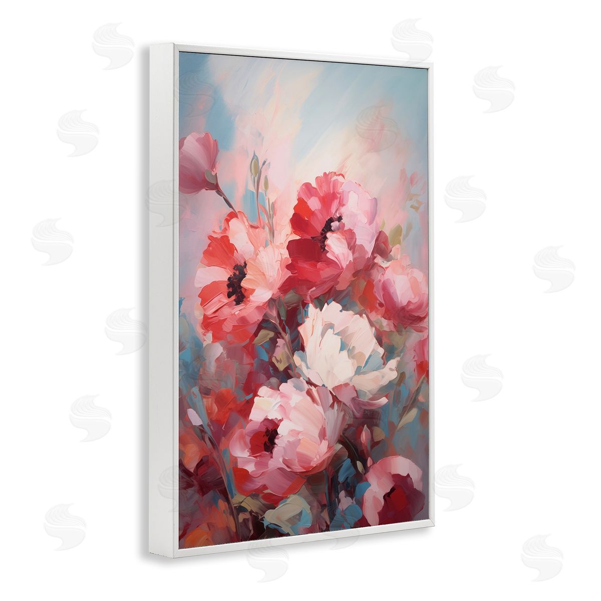 Red and White Anemones White Frame Print Wall Art, Home Decor by Gina Kelly