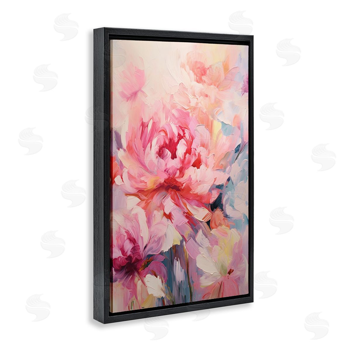 Floral Explosions Abstract Black Floating Frame Canvas Wall Art, Home Decor by Gina Kelly