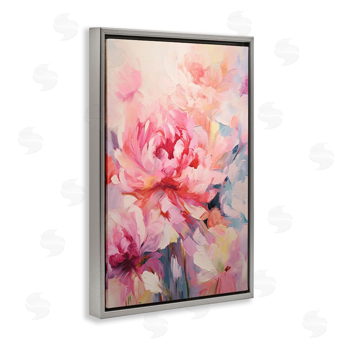 Floral Explosions Abstract Grey Floating Frame Canvas Wall Art, Home Decor by Gina Kelly