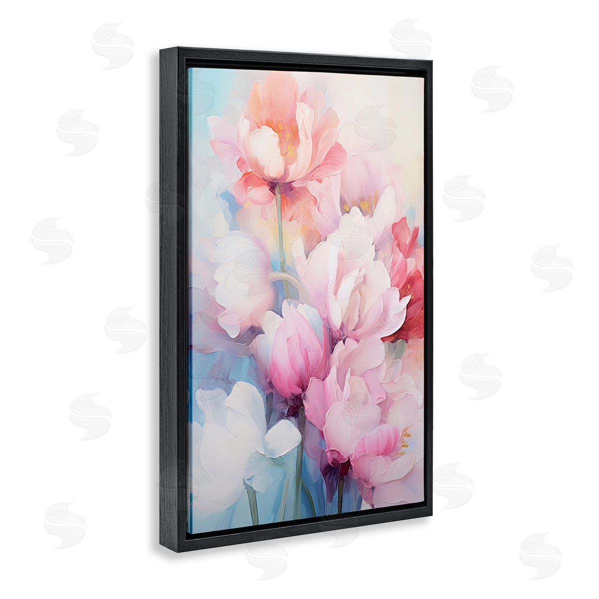Soft Tulip Blossoms Black Floating Frame Canvas Wall Art, Home Decor by Gina Kelly