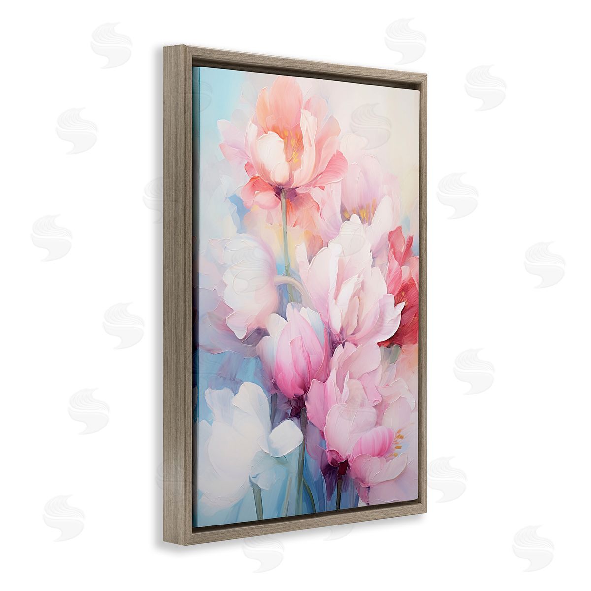 Soft Tulip Blossoms Brown Floating Frame Canvas Wall Art, Home Decor by Gina Kelly