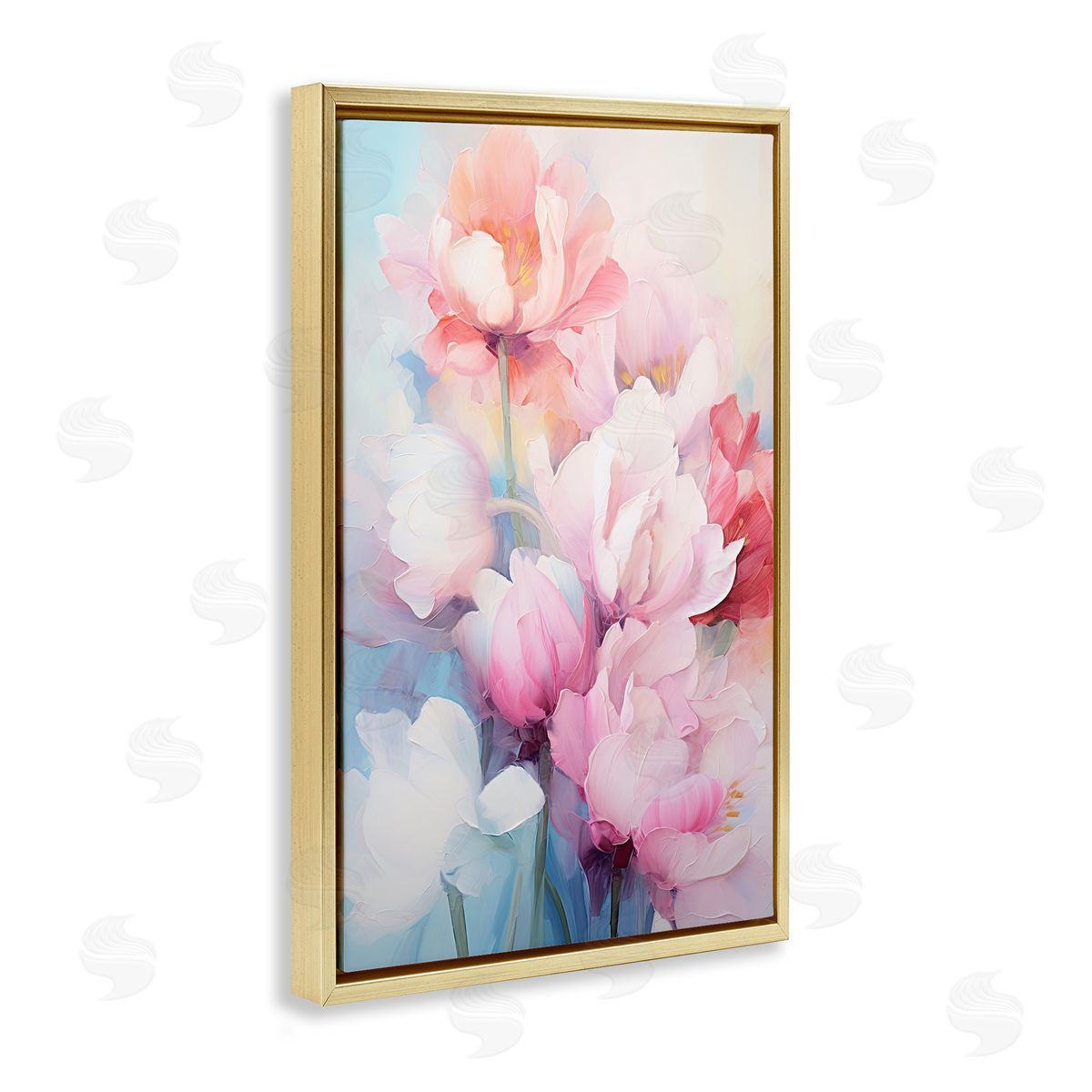 Soft Tulip Blossoms Gold Floating Frame Canvas Wall Art, Home Decor by Gina Kelly