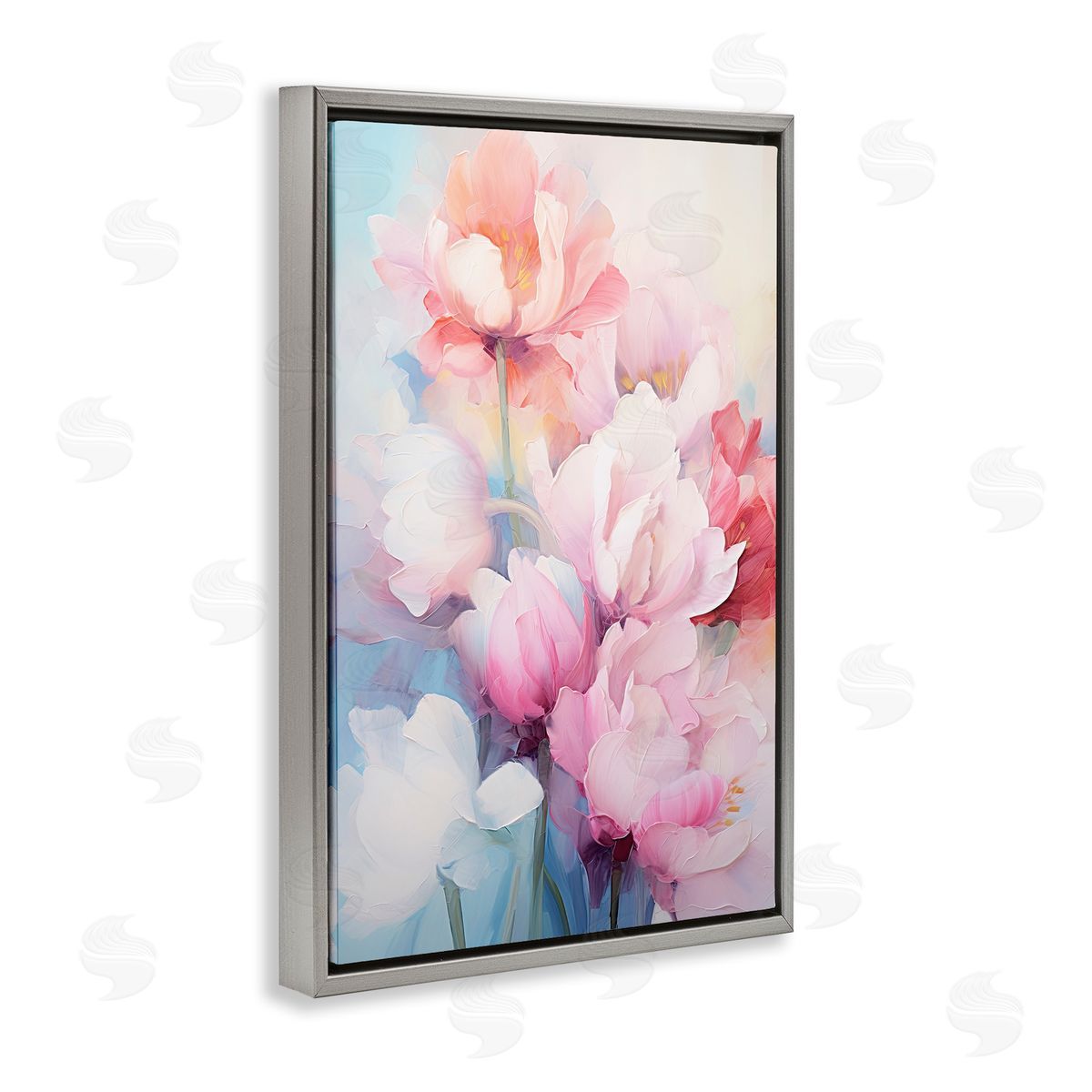 Soft Tulip Blossoms Grey Floating Frame Canvas Wall Art, Home Decor by Gina Kelly
