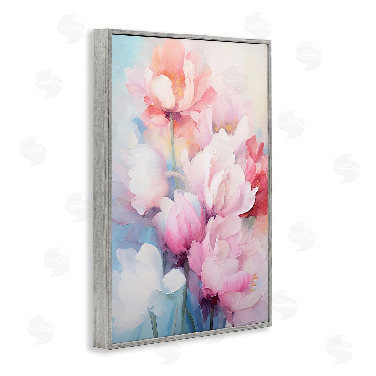 Soft Tulip Blossoms Grey Frame Print Wall Art, Home Decor by Gina Kelly