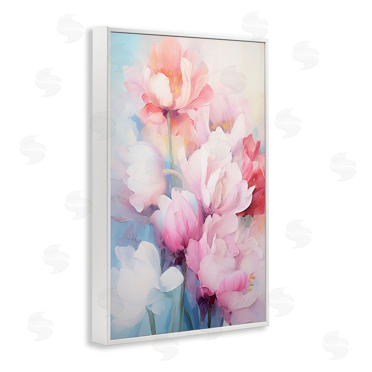 Soft Tulip Blossoms White Frame Print Wall Art, Home Decor by Gina Kelly