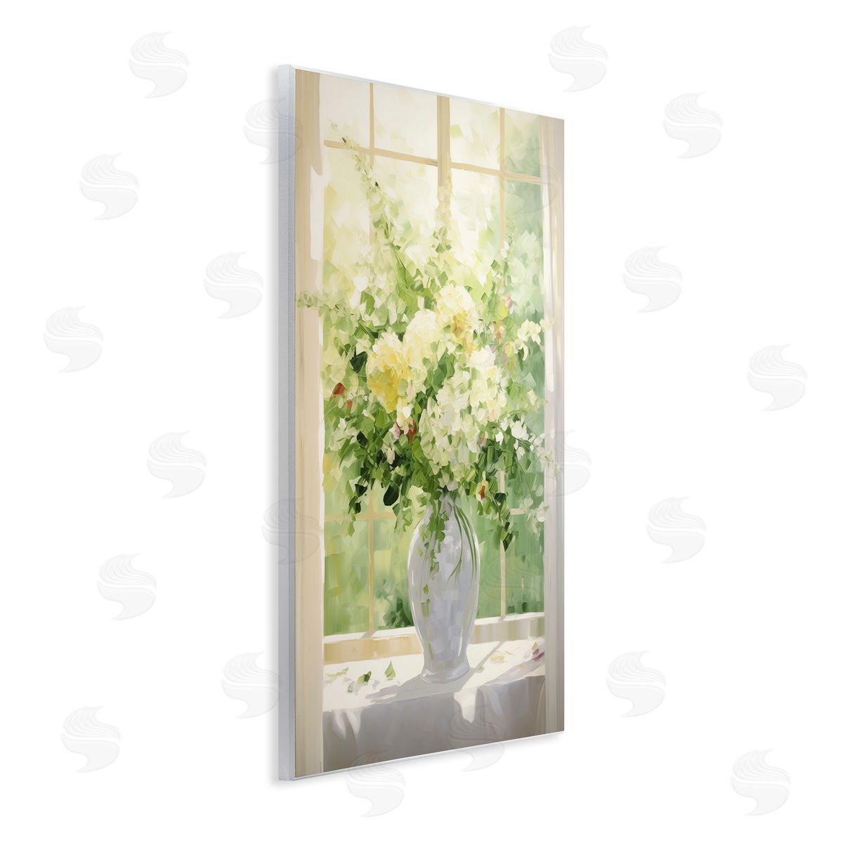 Flower Arrangement in Window Wood Plaque Wall Art, Home Decor by Gina Kelly