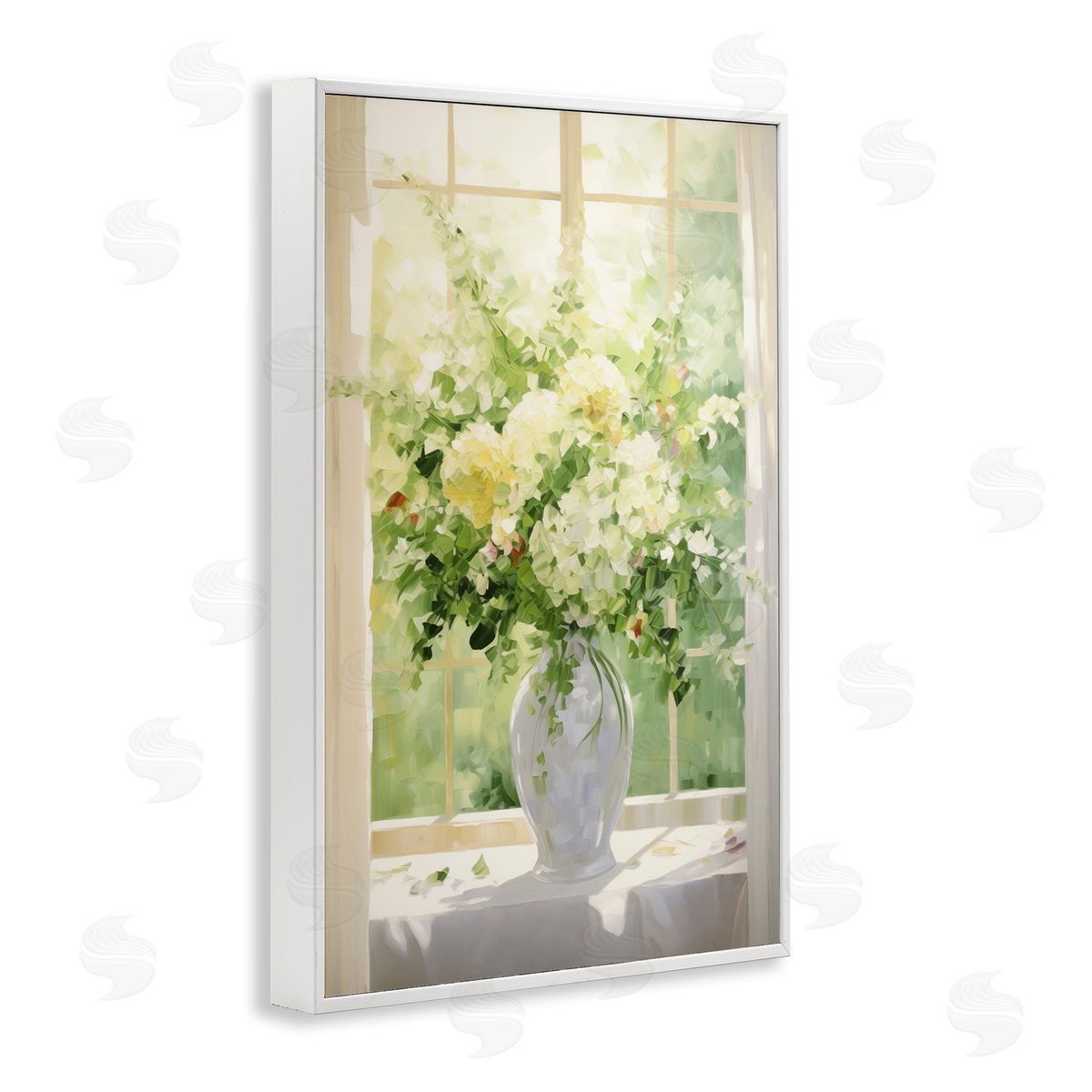 Flower Arrangement in Window White Frame Print Wall Art, Home Decor by Gina Kelly