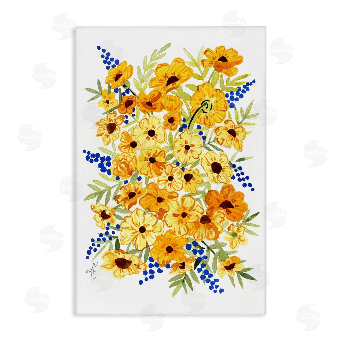 Golden Cosmos Flowers Canvas Wall Art, Home Decor by Alexandria Gilbert Kincaid