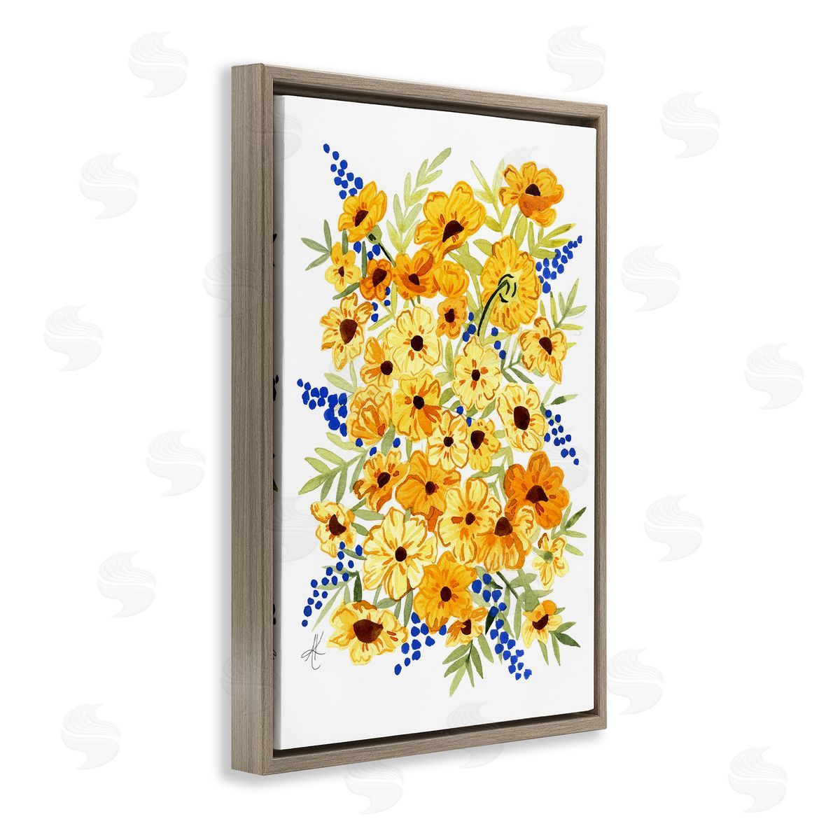 Golden Cosmos Flowers Brown Floating Frame Canvas Wall Art, Home Decor by Alexandria Gilbert Kincaid