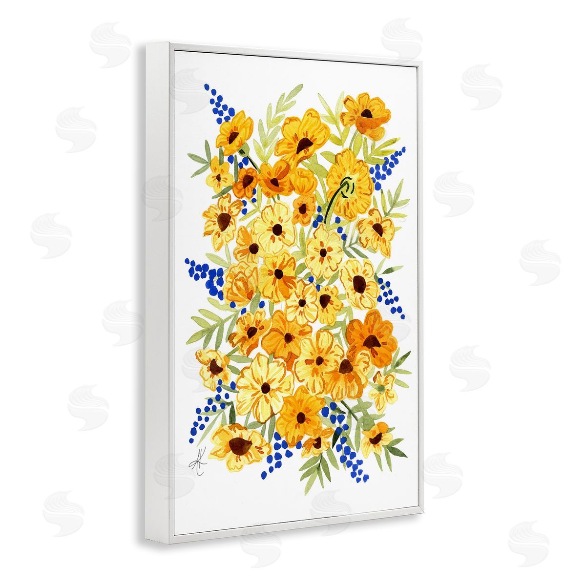 Golden Cosmos Flowers White Frame Print Wall Art, Home Decor by Alexandria Gilbert Kincaid