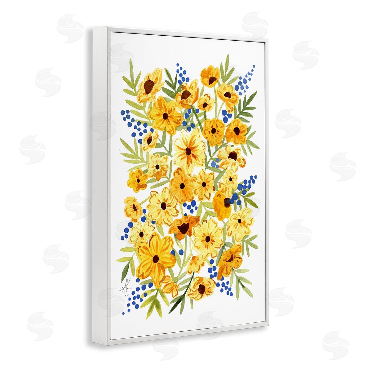 Yellow Cosmos and Berries White Frame Print Wall Art, Home Decor by Alexandria Gilbert Kincaid