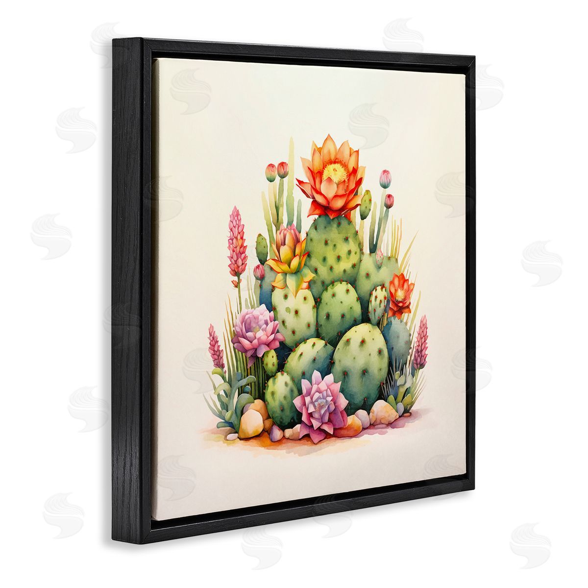 Andrea Haase Desert Spring Cacti Black Floating Frame Canvas Wall Art Print