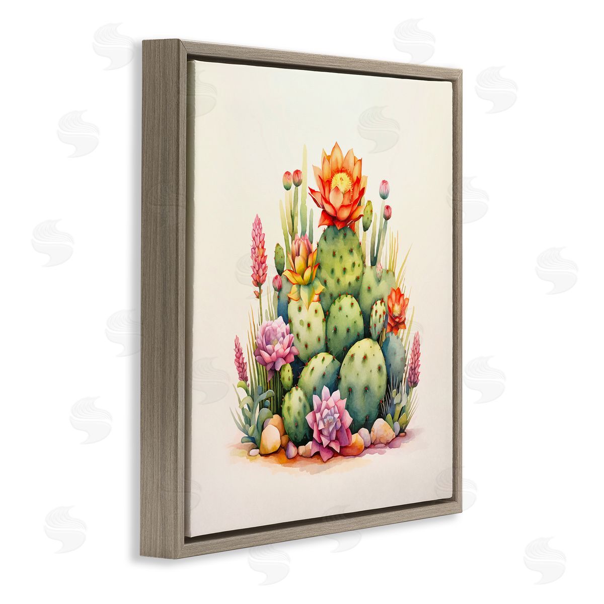 Andrea Haase Desert Spring Cacti Brown Floating Frame Canvas Wall Art Print