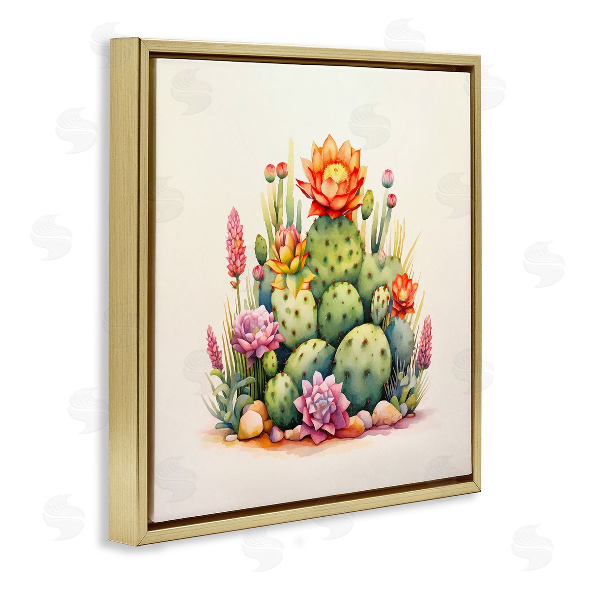 Andrea Haase Desert Spring Cacti Gold Floating Frame Canvas Wall Art Print
