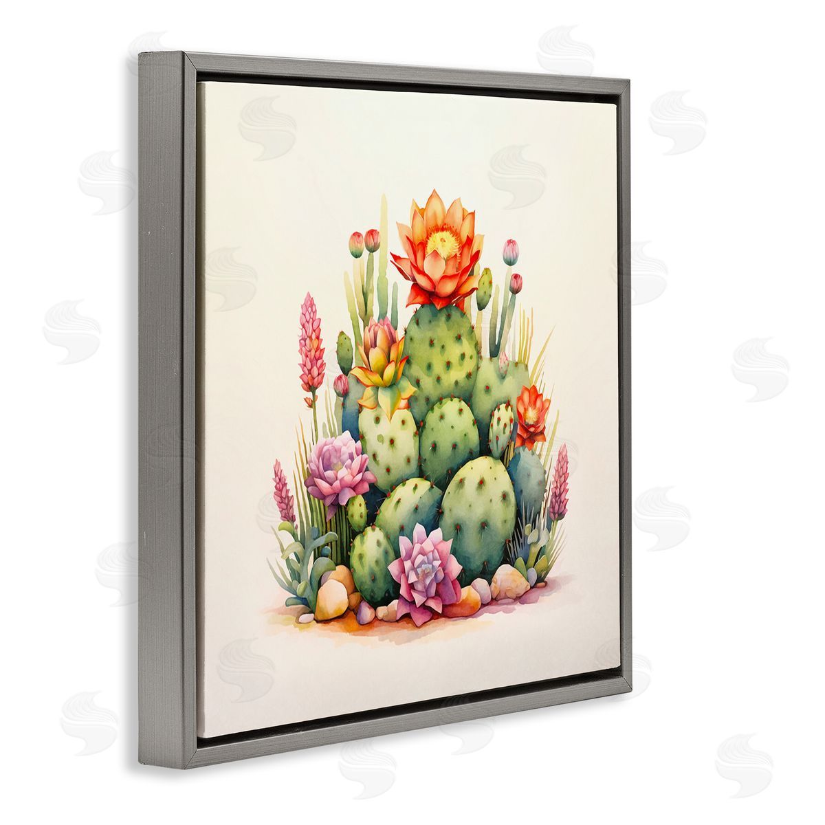 Andrea Haase Desert Spring Cacti Gray Floating Frame Canvas Wall Art Print