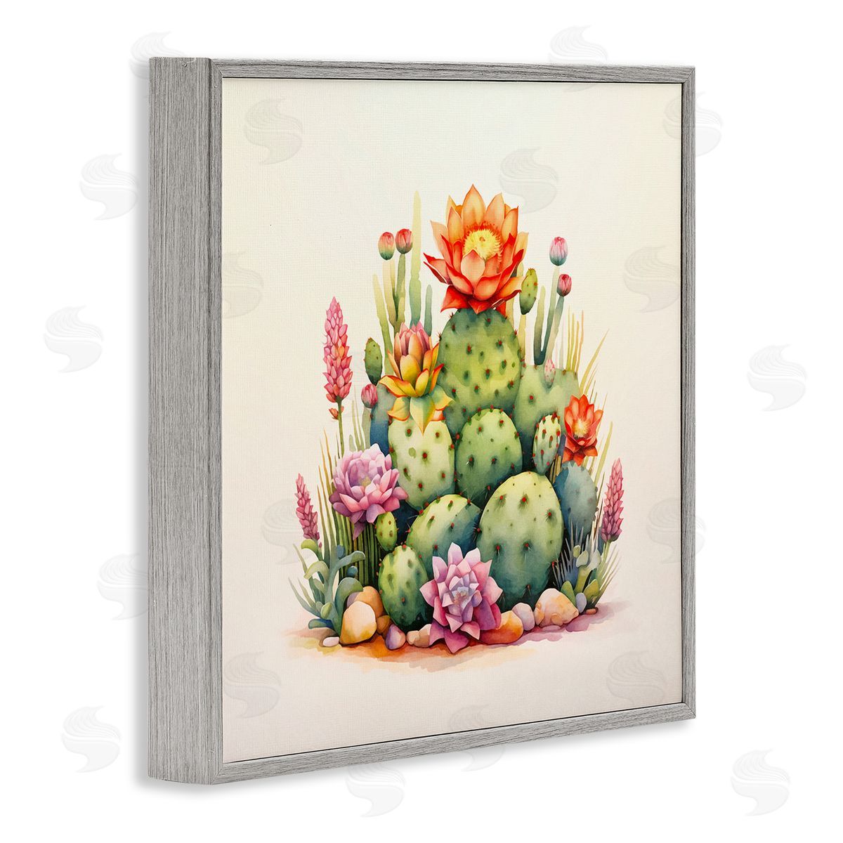 Andrea Haase Desert Spring Cacti Gray Framed Giclee Wall Art Print