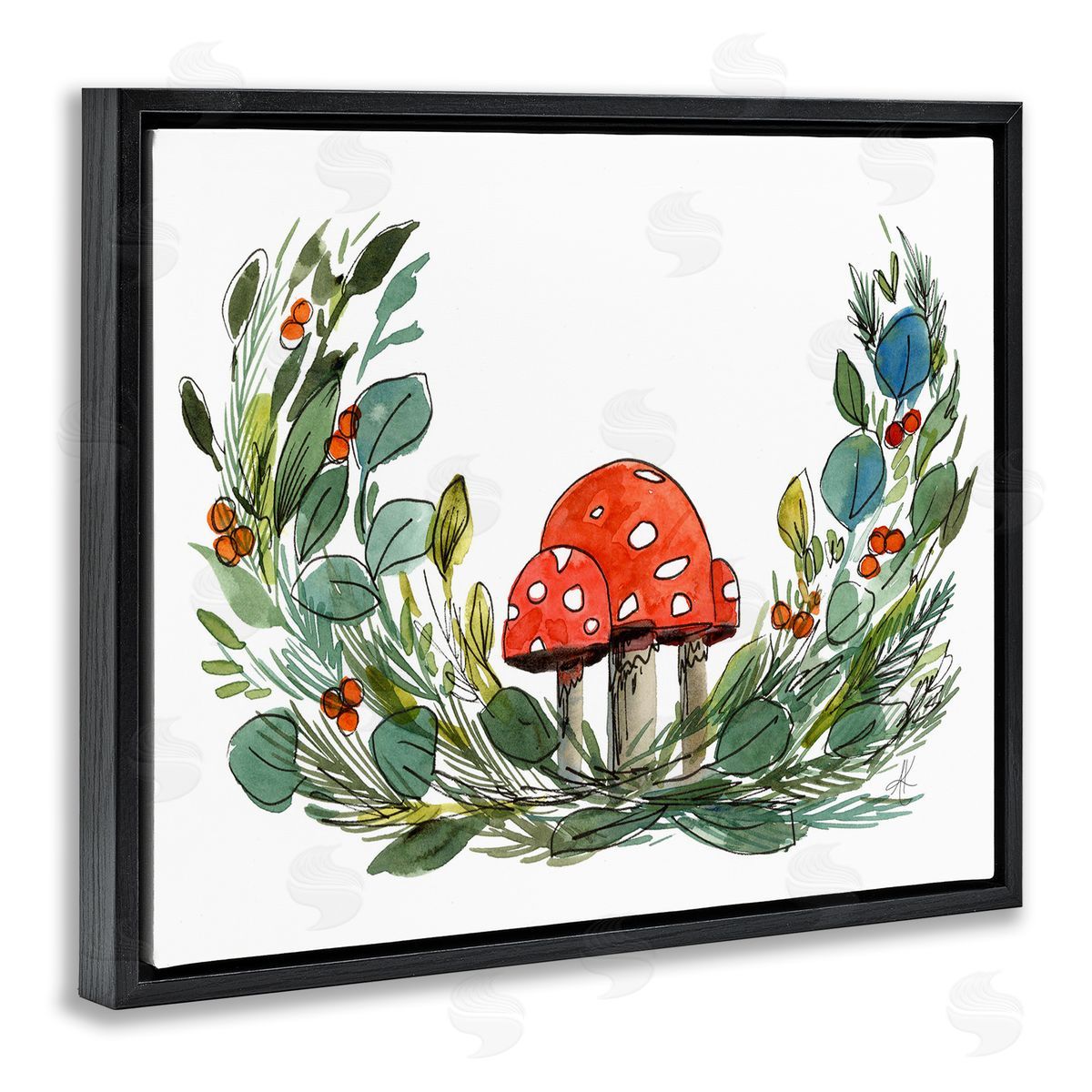 Alexandria Gilbert Kincaid Mushrooms & Greens Black Floating Frame Canvas Wall Art Print