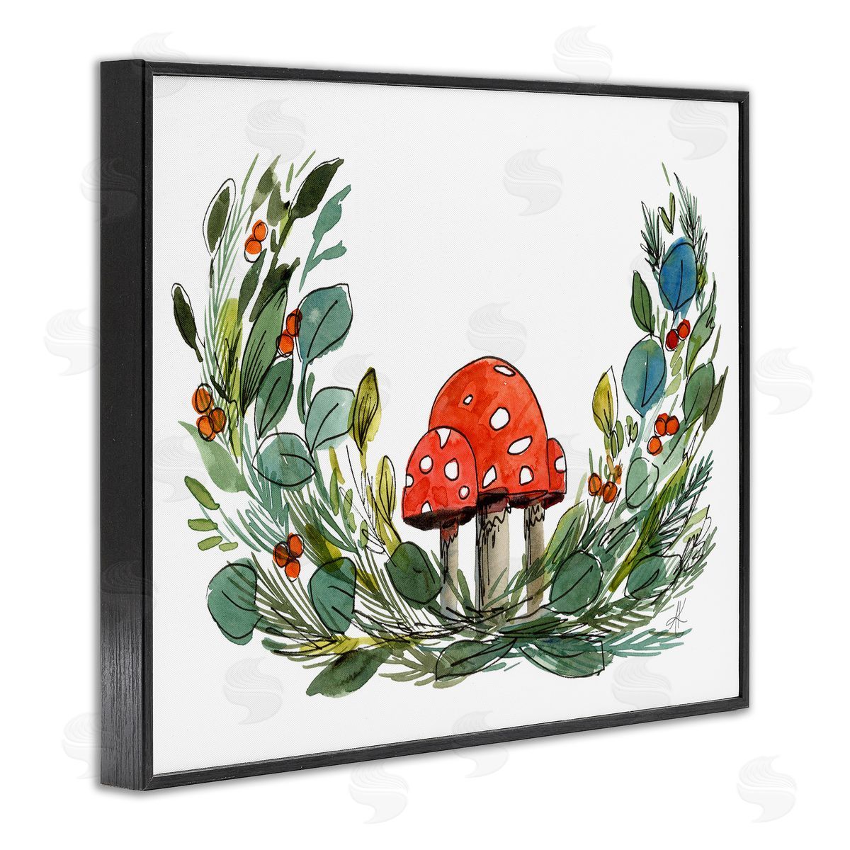 Alexandria Gilbert Kincaid Mushrooms & Greens Black Framed Giclee Wall Art Print