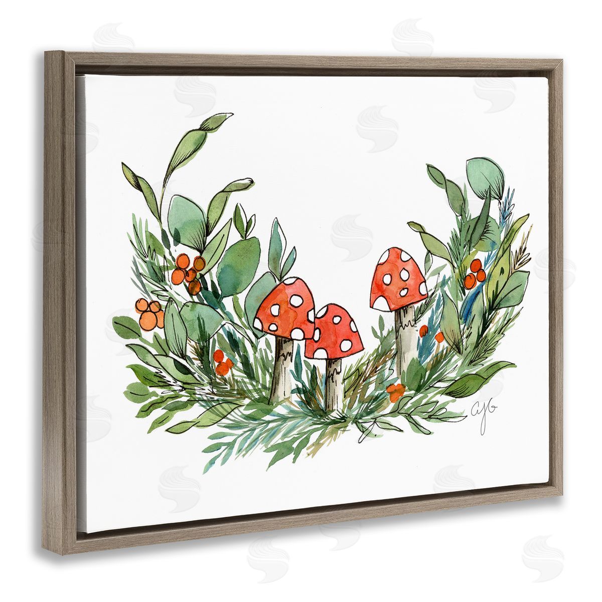 Alexandria Gilbert Kincaid Mushrooms and Greens Brown Floating Frame Canvas Wall Art Print