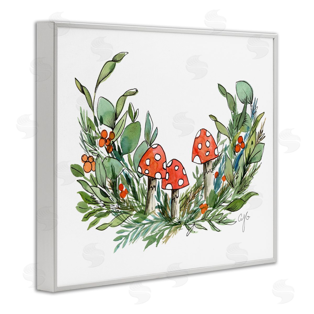 Alexandria Gilbert Kincaid Mushrooms and Greens White Framed Giclee Wall Art Print