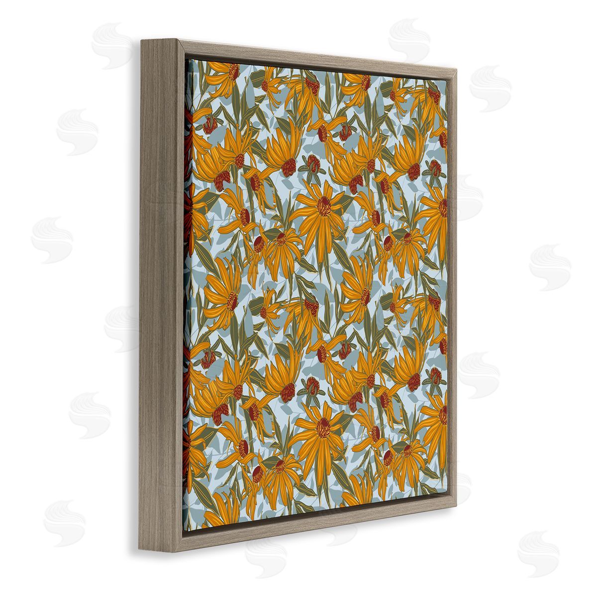 Alexandria Gilbert Kincaid Black Eyed Susan Pattern Brown Floating Frame Canvas Wall Art Print