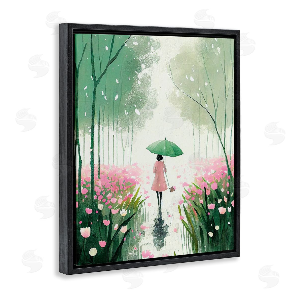 Nature Stroll in Rain Black Floating Frame Canvas Wall Art, Home Decor by Incado