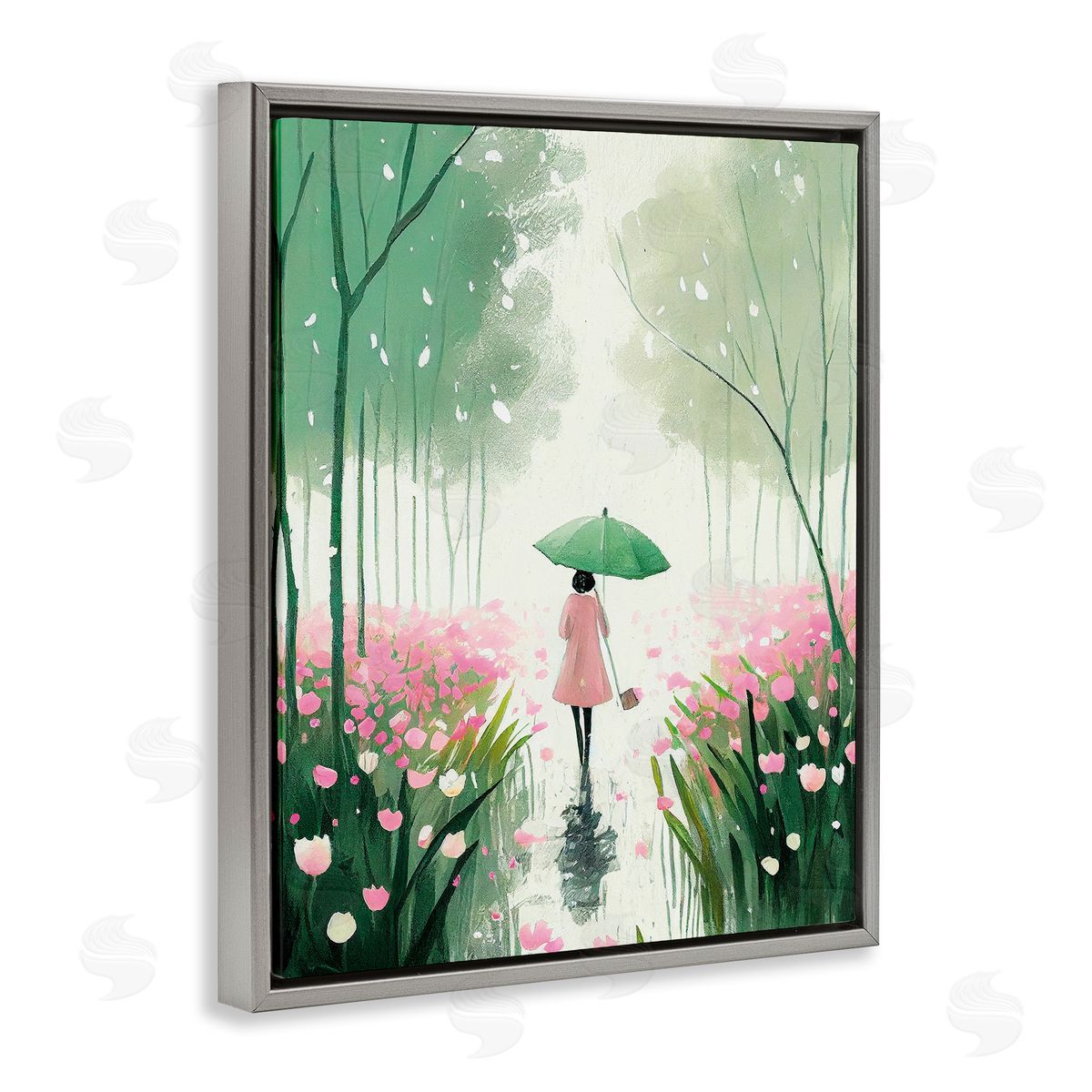 Nature Stroll in Rain Grey Floating Frame Canvas Wall Art, Home Decor by Incado