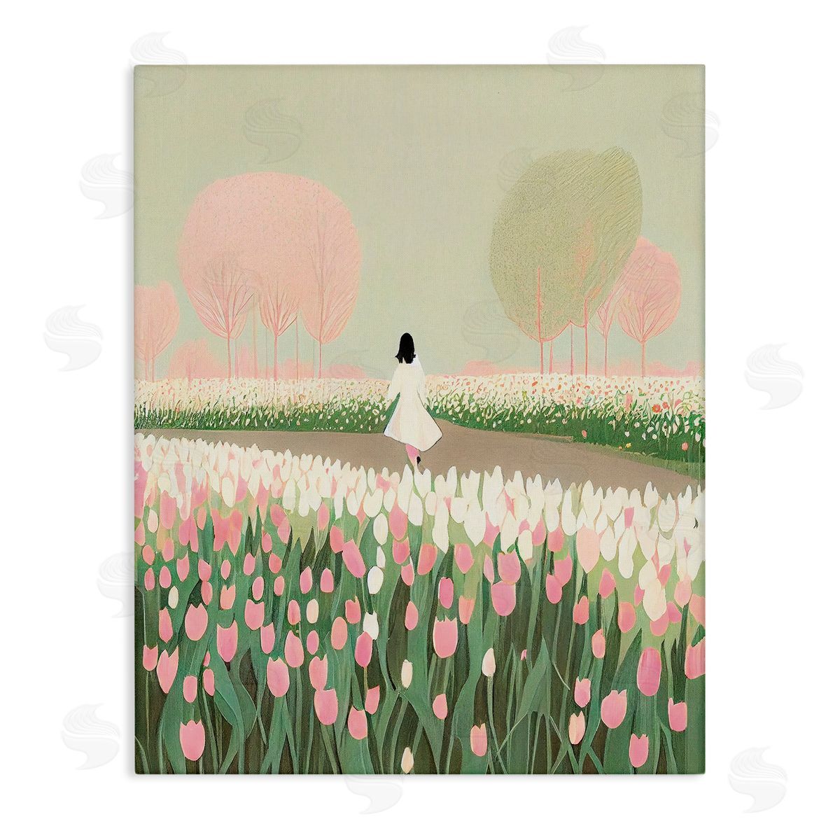 Walking in Tulip Meadow Canvas Wall Art, Home Decor by Incado