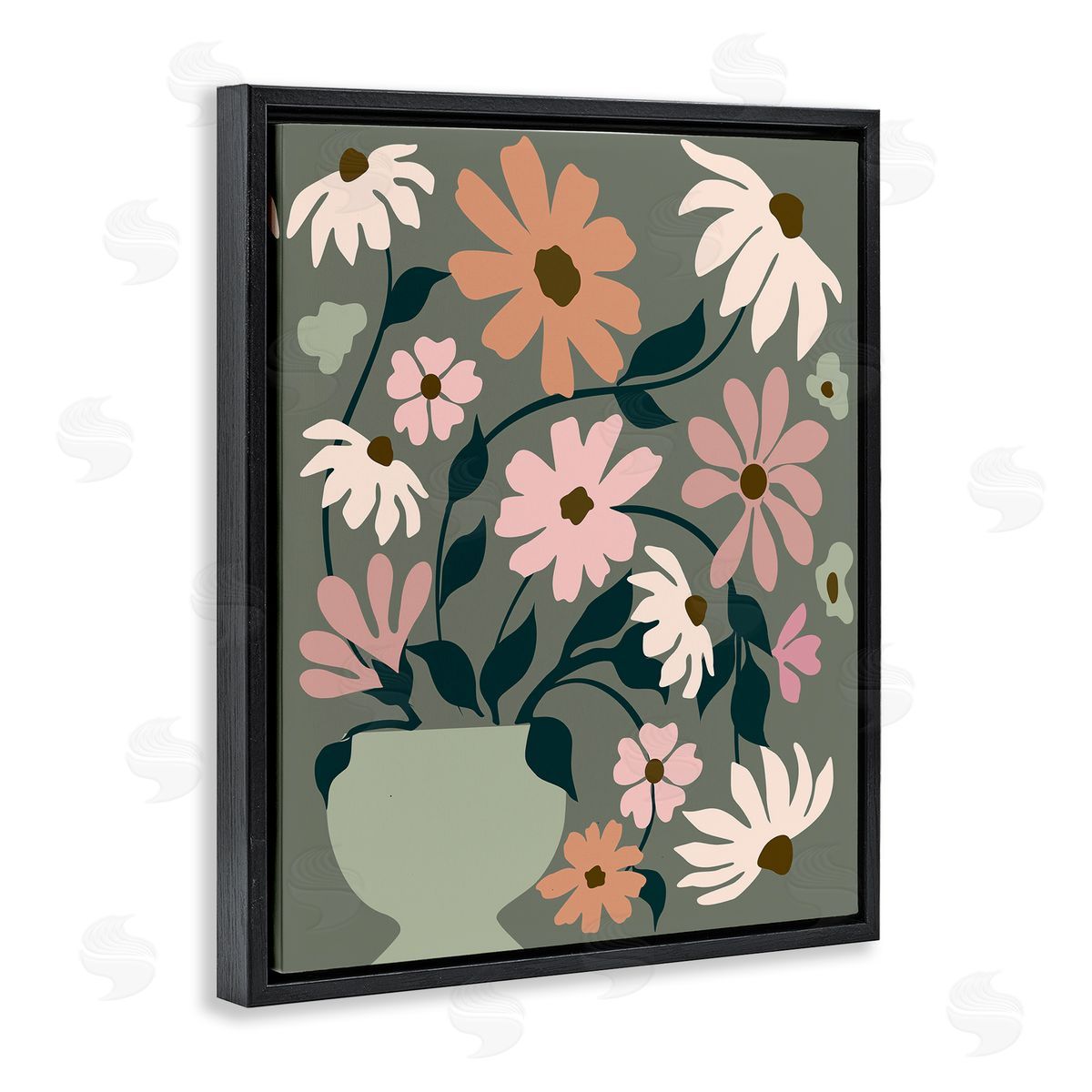 Gerbera Daisy Bouquet Black Floating Frame Canvas Wall Art, Home Decor by Incado