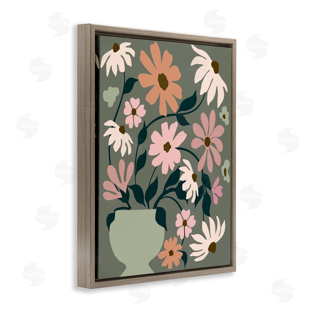 Gerbera Daisy Bouquet Brown Floating Frame Canvas Wall Art, Home Decor by Incado