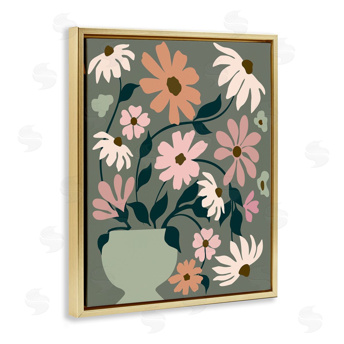 Gerbera Daisy Bouquet Gold Floating Frame Canvas Wall Art, Home Decor by Incado