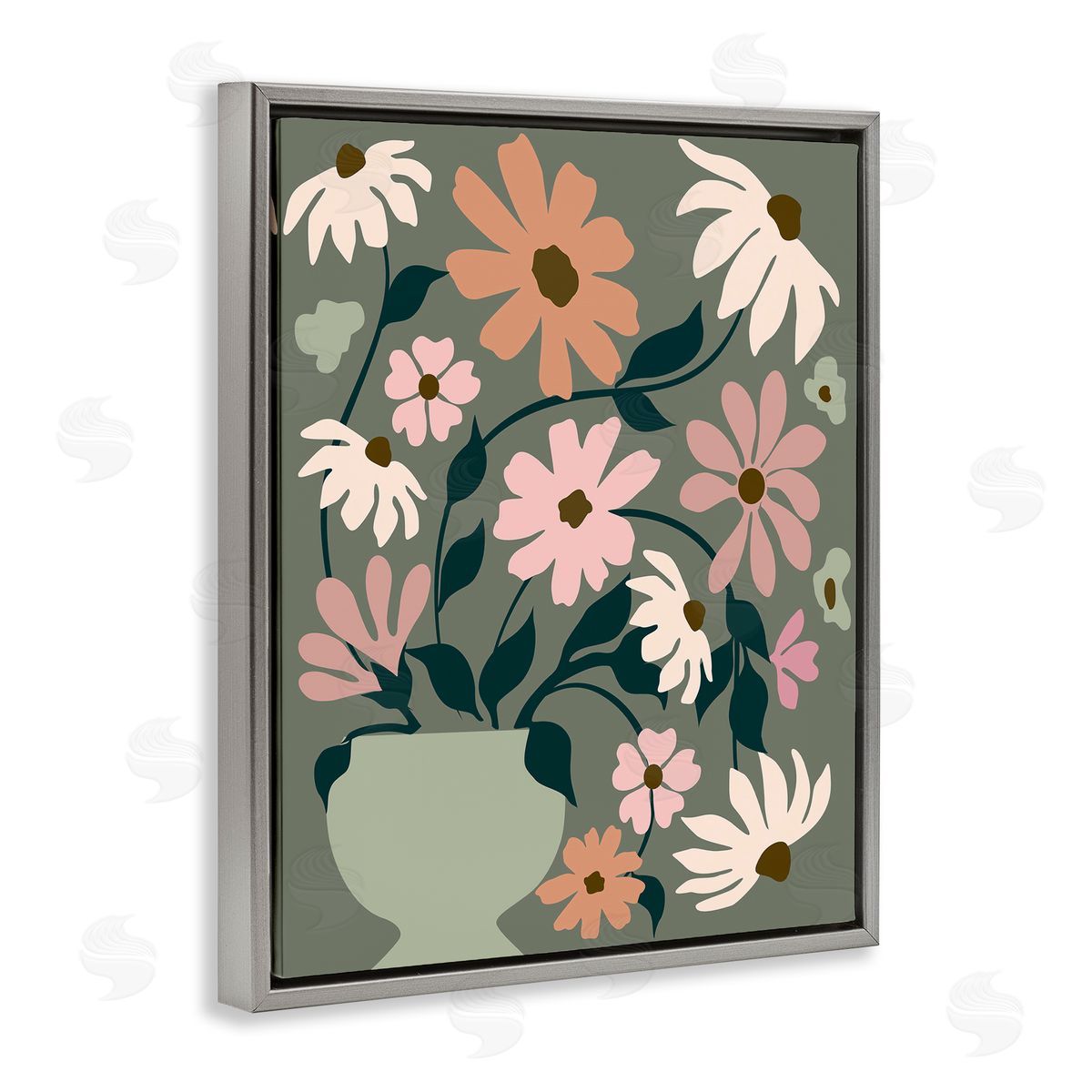 Gerbera Daisy Bouquet Grey Floating Frame Canvas Wall Art, Home Decor by Incado