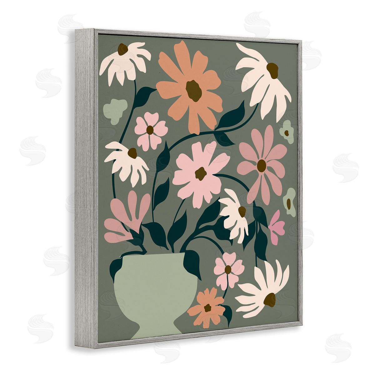 Gerbera Daisy Bouquet Grey Frame Print Wall Art, Home Decor by Incado