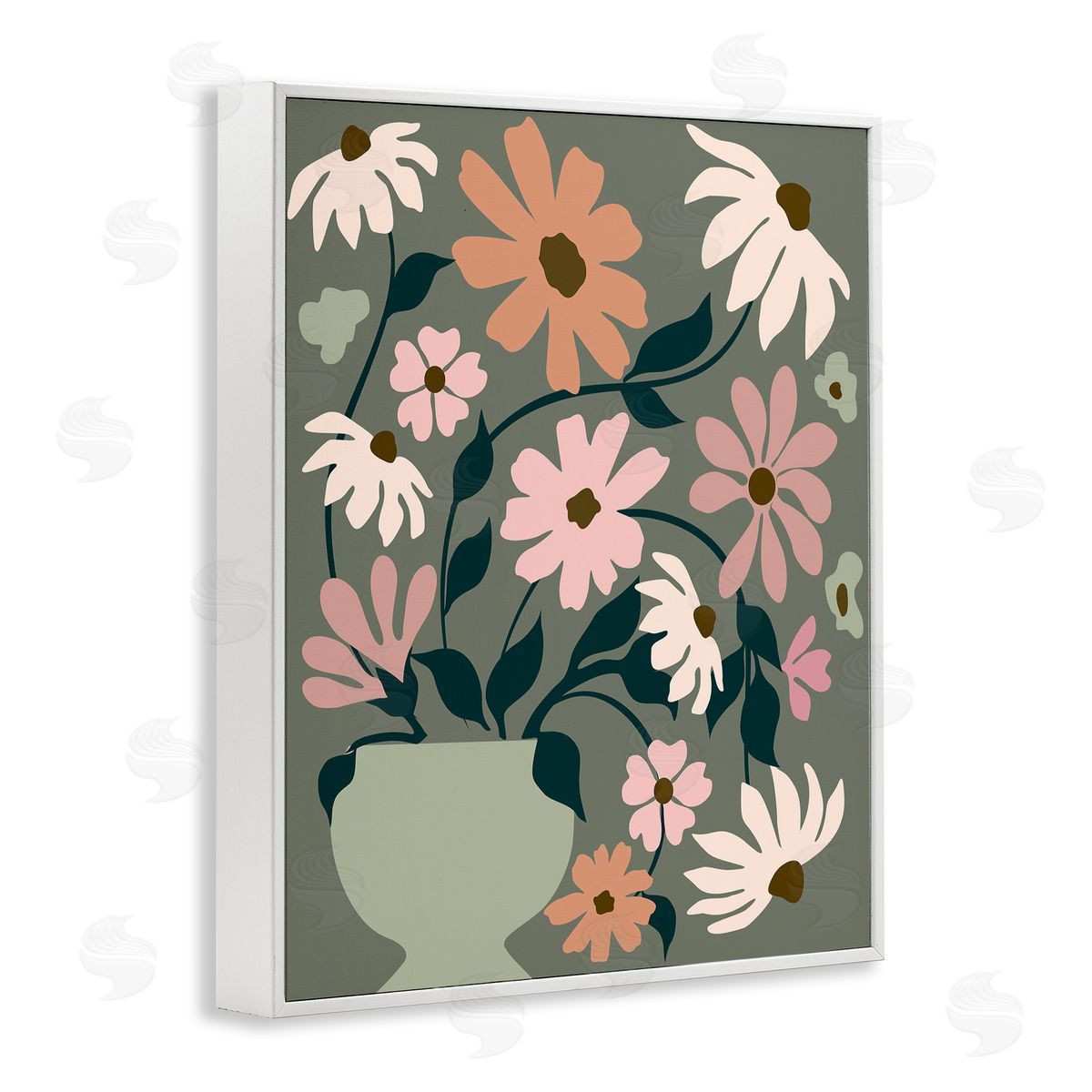 Gerbera Daisy Bouquet White Frame Print Wall Art, Home Decor by Incado