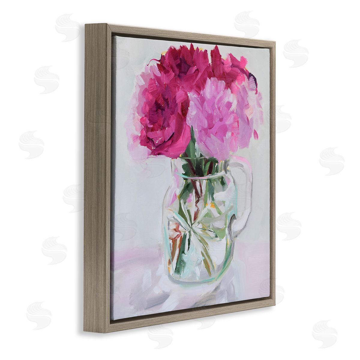 Jenny Westenhofer Pretty In Pink Peonies Brown Floating Frame Canvas Wall Art Print