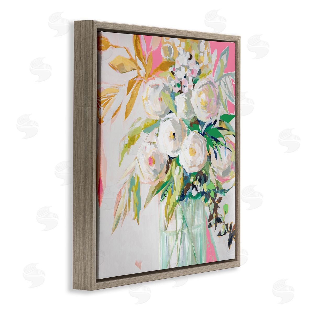 Springtime Soiree Roses Brown Floating Frame Canvas Wall Art, Home Decor by Jenny Westenhofer