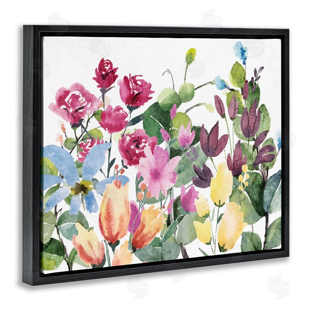 Floral Blooming Colors Black Floating Frame Canvas Wall Art, Home Decor by Kim Allen