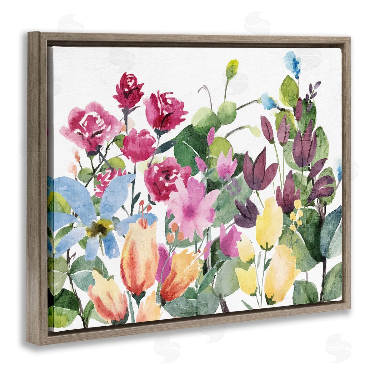 Floral Blooming Colors Brown Floating Frame Canvas Wall Art, Home Decor by Kim Allen