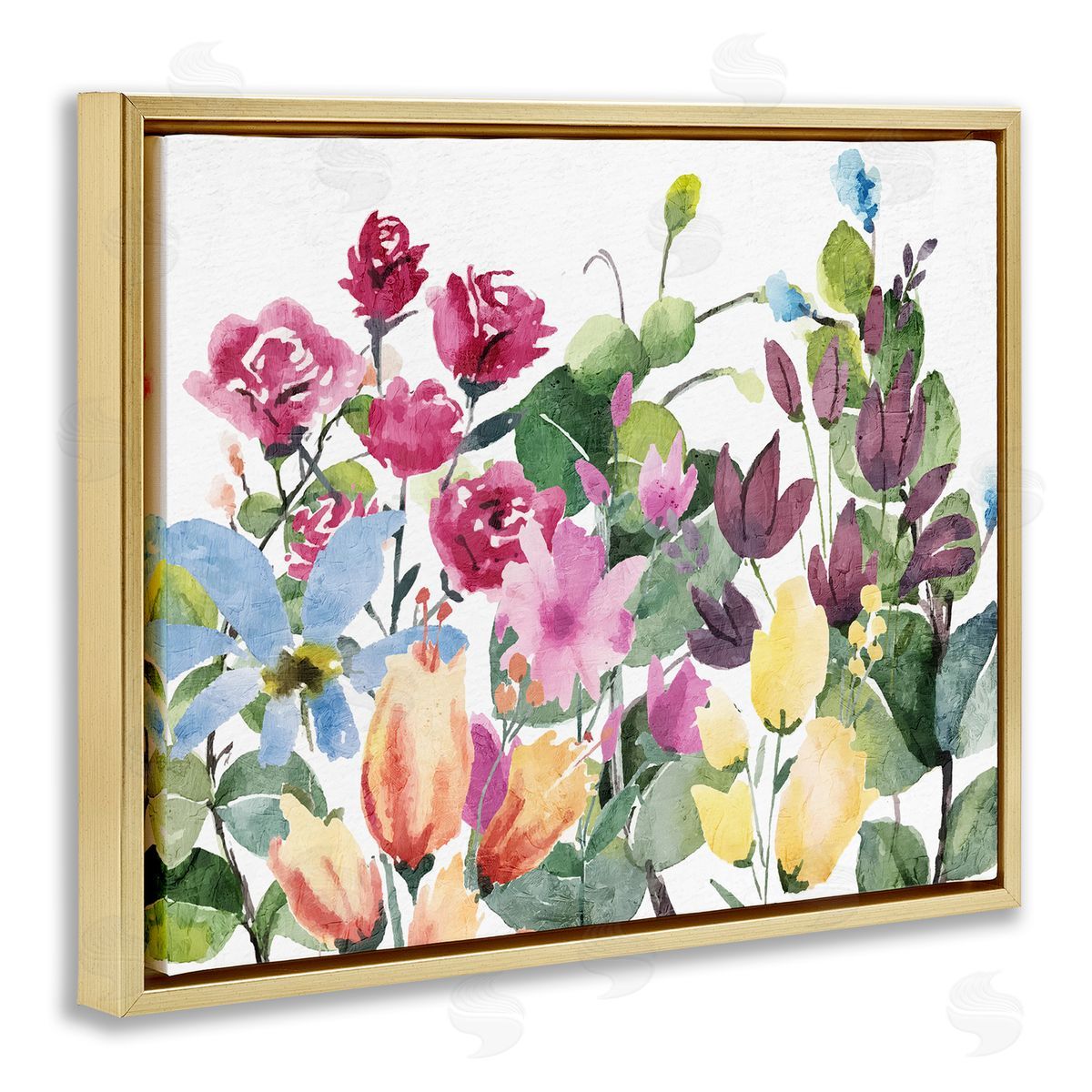 Floral Blooming Colors Gold Floating Frame Canvas Wall Art, Home Decor by Kim Allen