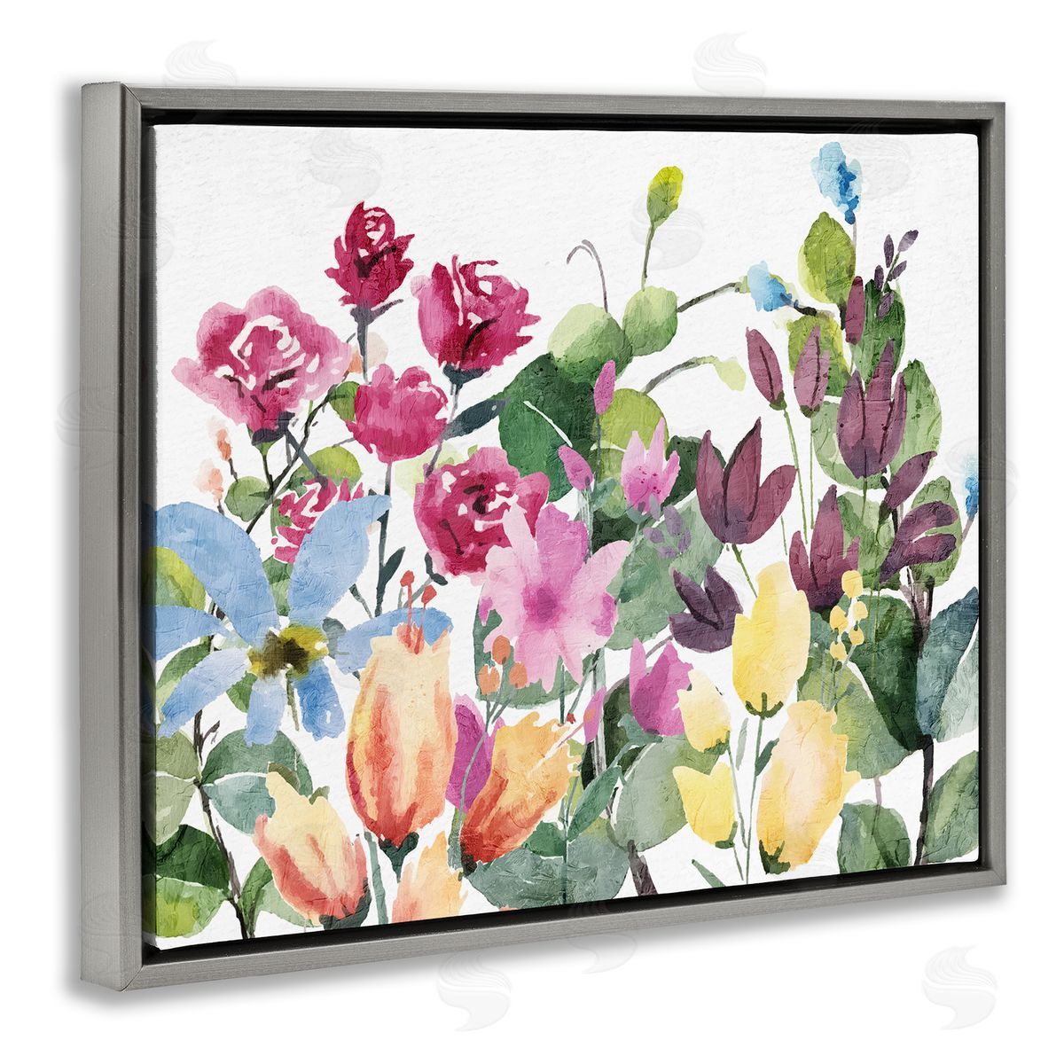 Floral Blooming Colors Grey Floating Frame Canvas Wall Art, Home Decor by Kim Allen